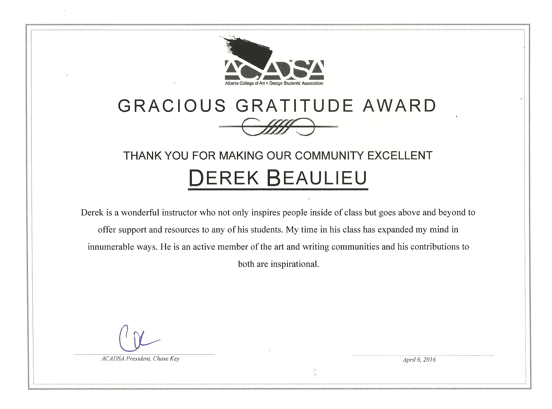 ACADSA Gracious Gratitude Awards | derek beaulieu's blog