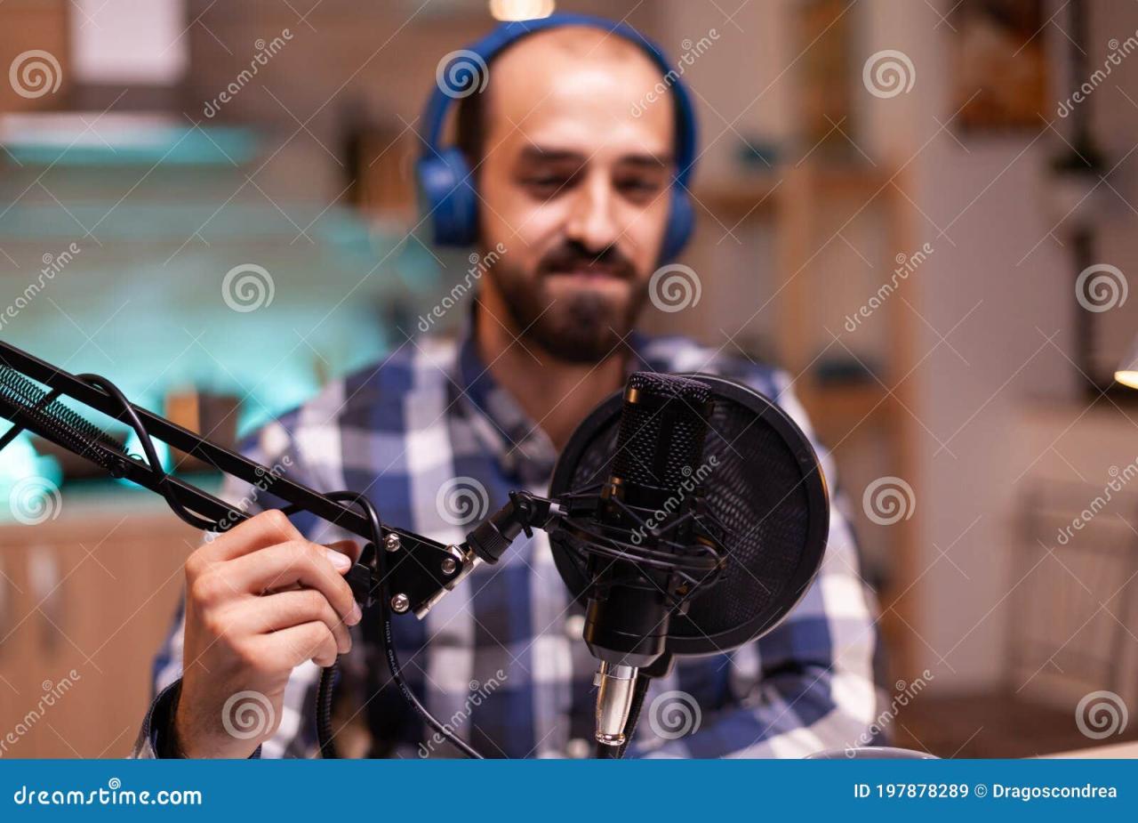 Using Professional Microphone Stock Image - Image of laptop, equipment ...
